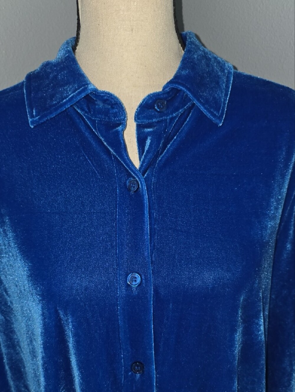 Soft Surroundings Blue Velvet Button-Front Shirt Sz L - Picture 7 of 8